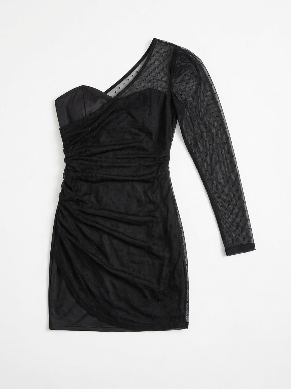 ASOS Black One-Shoulder Mesh Ruched Mini Dress